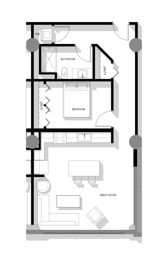 a floor plan of a small house with a bedroom and a living room