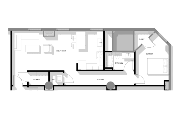 a floor plan of a small house with a bedroom and a living room