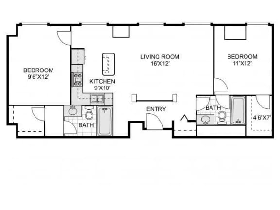 a floor plan of a small house with bedrooms and a living room