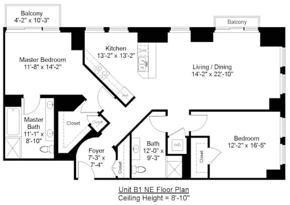2 Bed 2 Bath Floor Plan at Residences Providence, Providence, 2903