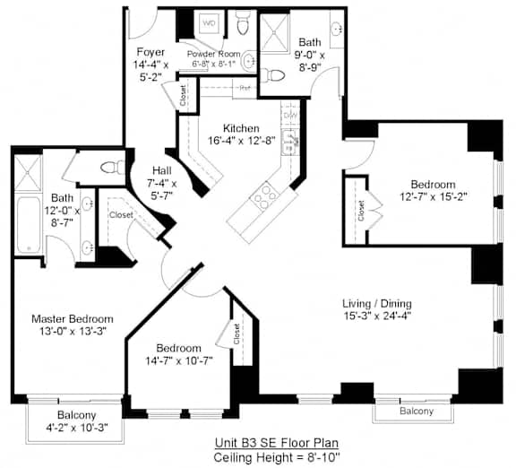 2 Bed 1 Den 2.5 Bath Floor Plan at Residences Providence, Providence