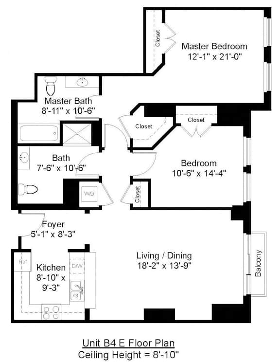2 Bed 2 Bath Floor Plan at Residences Providence, Providence, Rhode Island