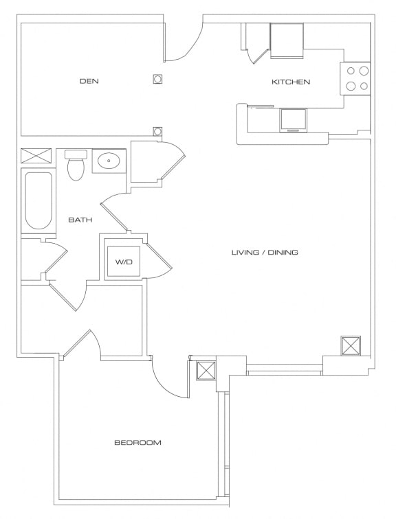 a floor plan of a one bedroom apartment at residences on broadway