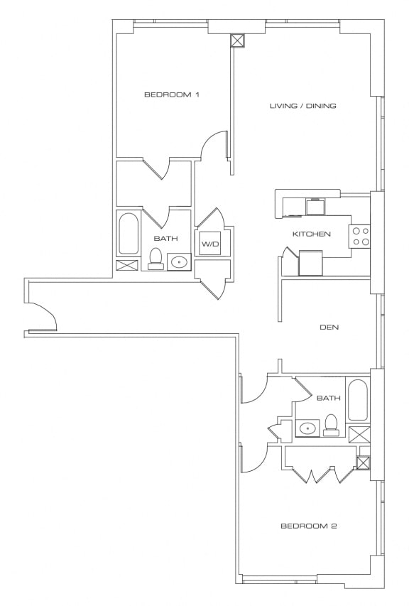 a floor plan of a 2 bedroom apartment at Residences on Broadway