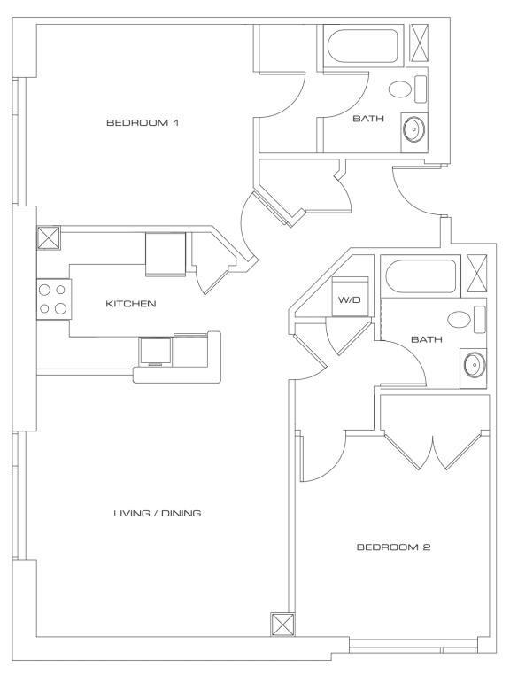 a floor plan of a 2 bedroom apartment at Residences on Broadway