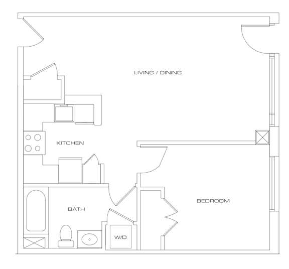 a floor plan of a one bedroom apartment at residences on broadway