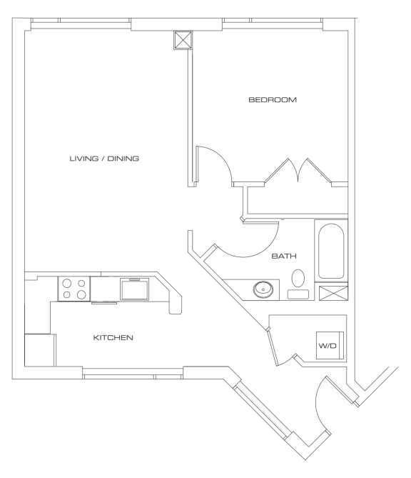 a floor plan of a one bedroom apartment at residences on broadway