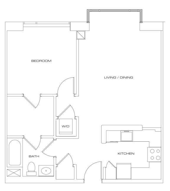 a floor plan of a one bedroom apartment at residences on broadway
