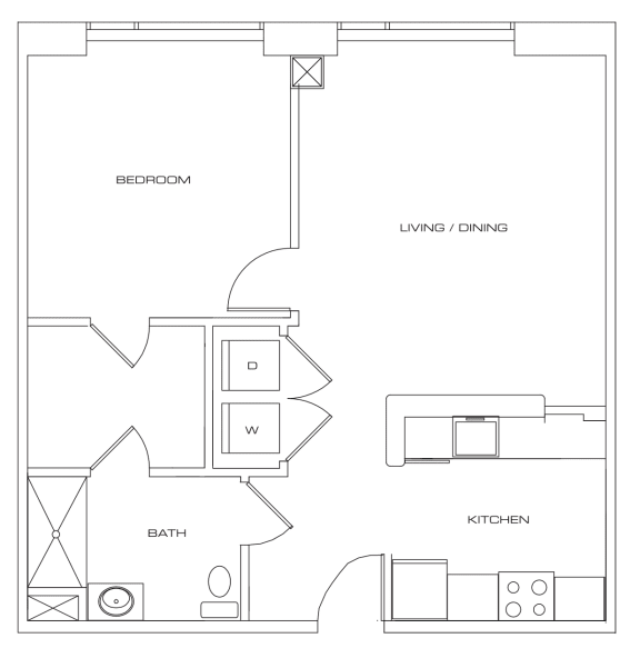 a floor plan of a one bedroom apartment at residences on broadway
