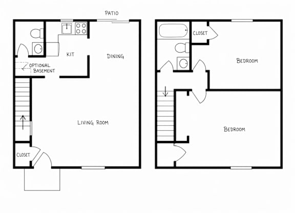 A black and white image of two floor plans for a house.