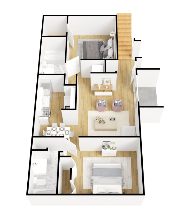 3d rendering of Floor plan - 2 bedroom 2 bath at Aqua Bay Apartments in Naples, FL 34116