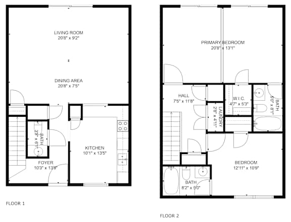 A black and white image of a floor plan for a two-story house.
