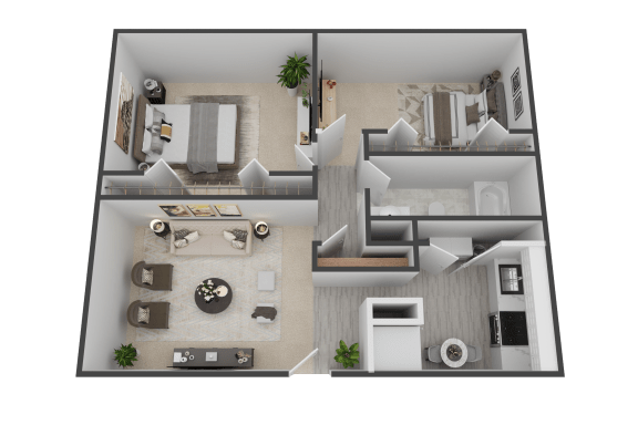 a 3d floor plan of a one bedroom apartment