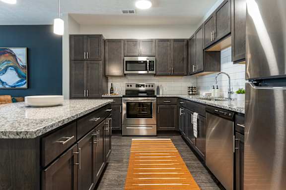 Kitchen with Modern Appliances at Wesmont, Indianapolis, IN, 46202