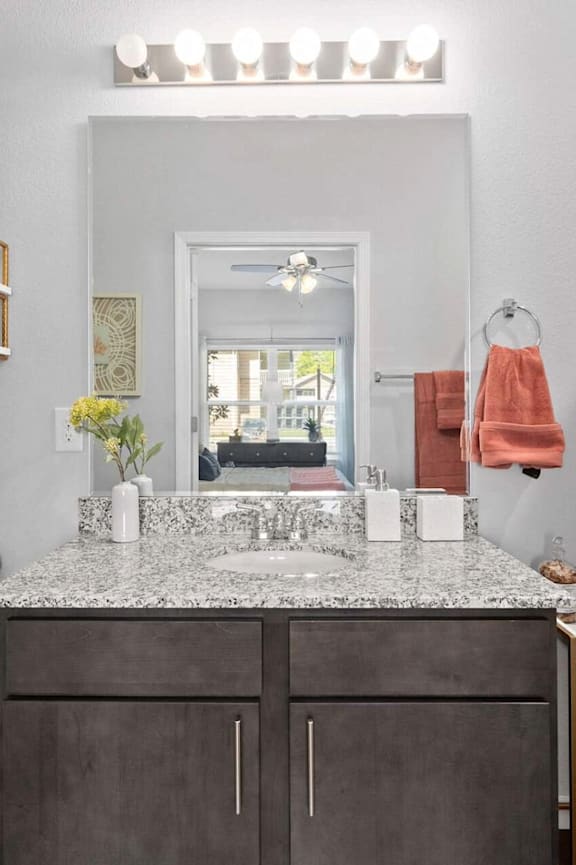 Bathroom with marble countertop at Highview Pointe, Louisville, 40228