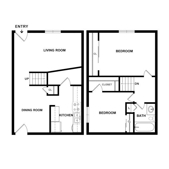 2 Bedroom Floor Plan at Townhomes at 28th, Indiana, 47201