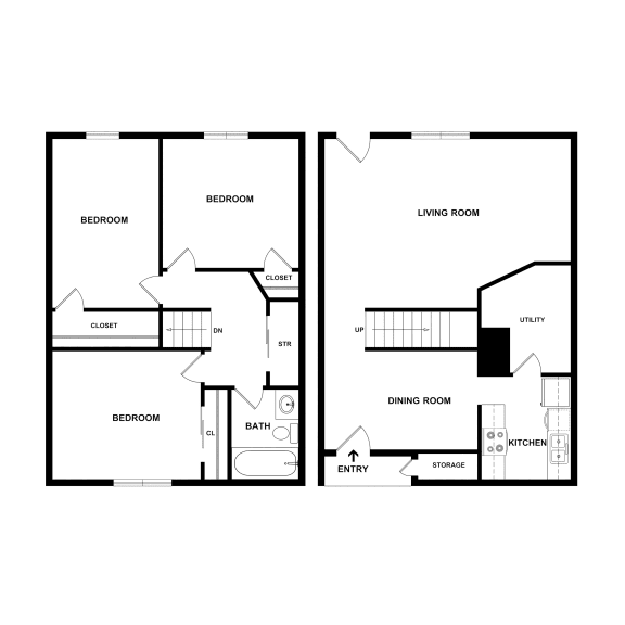 3 Bed Floor Plan at Townhomes at 28th, Columbus, 47201