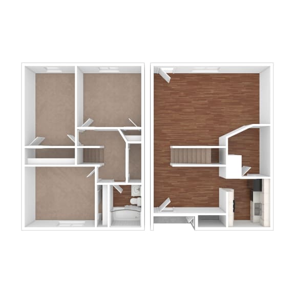Three Bedroom Floor Plan at Townhomes at 28th, Indiana