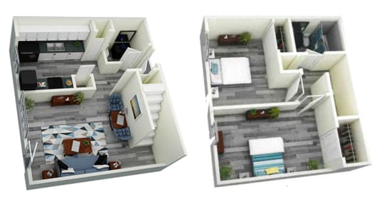 a floor plan of a house with a balcony and a living room