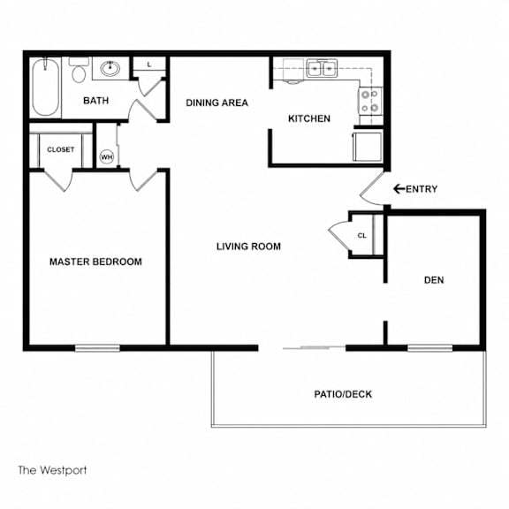 A floor plan of a two bedroom apartment with a living room, kitchen, bathroom and a closet.