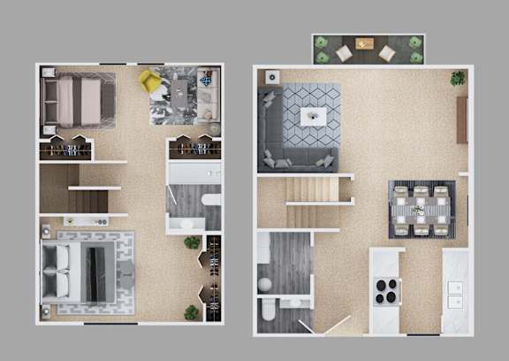 2-bedroom townhouse floor plan.
