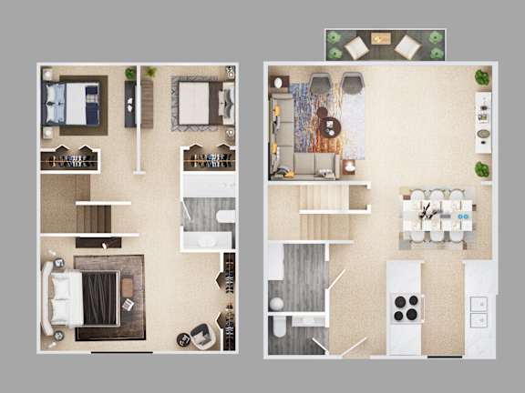 3-bedroom townhouse floor plan.