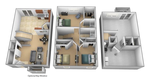 3 bedroom 2.5 bathroom floor plan Aat Carlson Woods Townhomes in Randallstown MD
