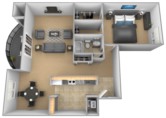 1 bedroom 1 bathroom Monte Carlo apartment floor plan at The Brittany in Pikesville