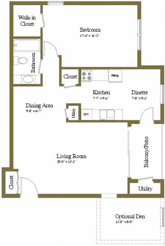 1 bedroom 1 bath floor plan at Cromwell Valley Apartments in Towson, Maryland