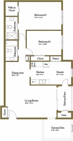 2 bedroom 2 bath floor plan at Cromwell Valley Apartments in Towson, Maryland