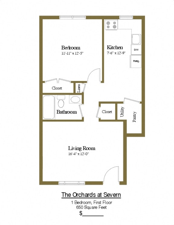 1 bedroom 1 bathroom first floor townhome at Orchards at Severn