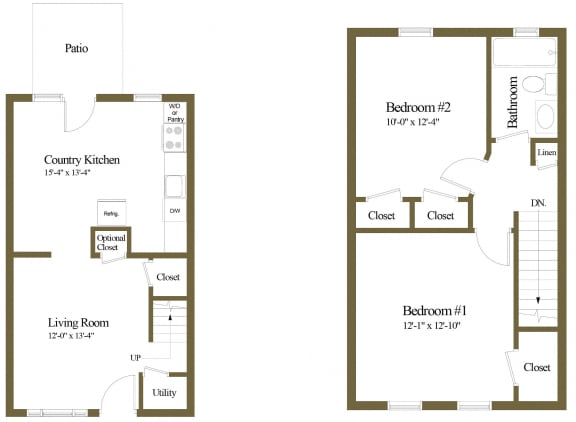 2 bedroom 1 bathroom floor plan at The Orchards at Severn Townhomes*, Severn Maryland