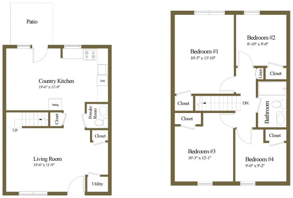 4 bedroom 1.5 bathroom floor plan at Orchards at Severn Townhomes in Severn, MD