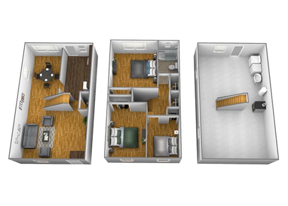 3 bedroom 1 bathroom floor plan style 2 at Foxridge Townhomes in Essex, MD