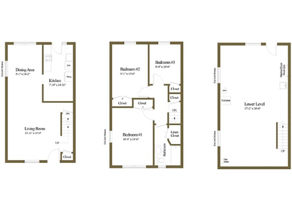 3 bedroom 1 bathroom floor plan style 1 at Foxridge Townhomes in Essex, MD