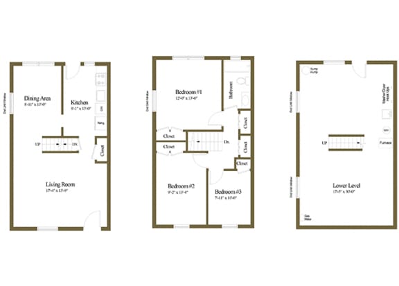 3 bedroom 1 bathroom floor plan style 2 at Foxridge Townhomes in Essex, MD