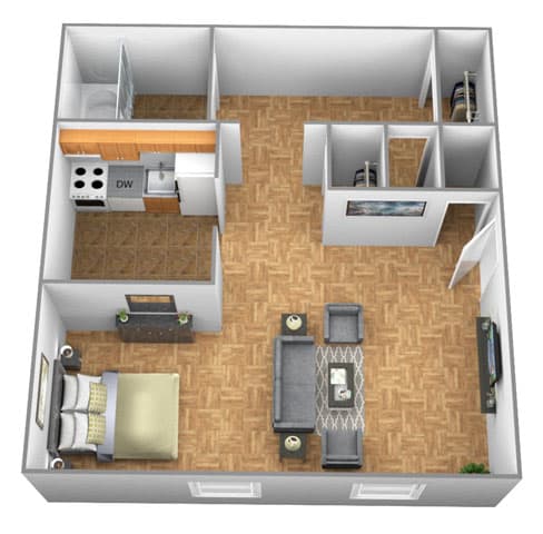 Studio 1 bedroom 1 bathroom floor plan at Winston Apartments in Baltimore MD