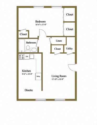 1 bedroom 1 bathroom floor plan at Winston Apartments in Baltimore Belvedere MD