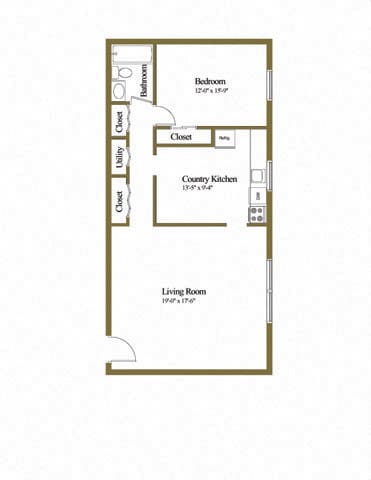 1 bedroom 1 bathroom Hillendale floor plan at Winston Apartments in Baltimore MD