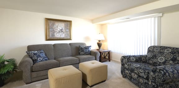 Carpeted and bright Living Room at Yorktowne Townhomes