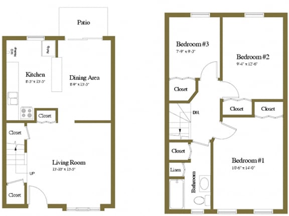 3 Bedroom Floorplan at Yorktowne Townhomes Apartments, Hanover Pennsylvania