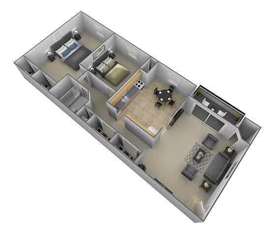 2 bedroom 1 bathroom Montgomery floor plan at Security Park Apartments in Windsor Mill, MD