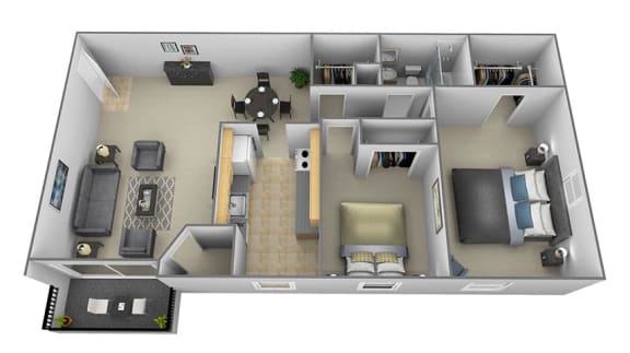 2 bedroom 1 bathroom Potomac floor plan at Security Park Apartments in Windsor Mill, MD