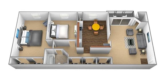 2 bedroom, 1 bathroom 3D floor plan at Windsor House Apartments in Middle River, MD
