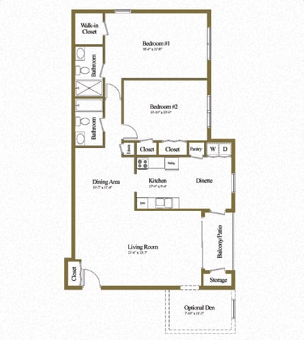 2 bedroom 2 bathroom floor plan at Ivy Hall Apartments*, Towson, 21204
