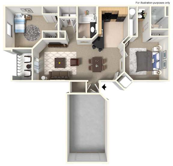 A floor plan of a house with a kitchen, living room, and bedrooms.