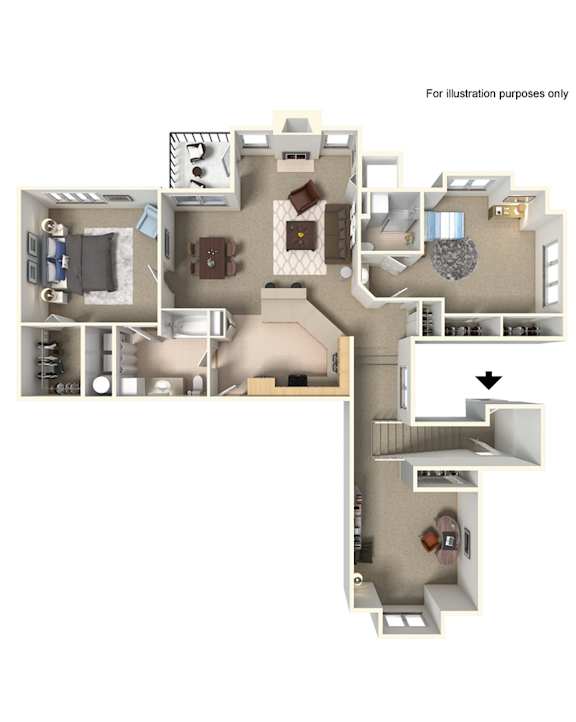 A floor plan of a house with a kitchen, living room, and bedrooms.
