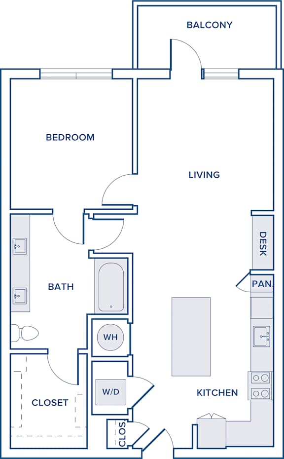 Floor Plan  850-874 sqft one bed one bath floorplan image