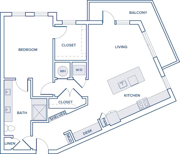 Floor Plan  959 sqft one bed one bath floorplan image