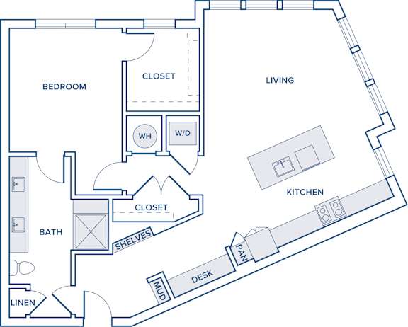 Floor Plan  985 sqft one bed one bath floorplan image